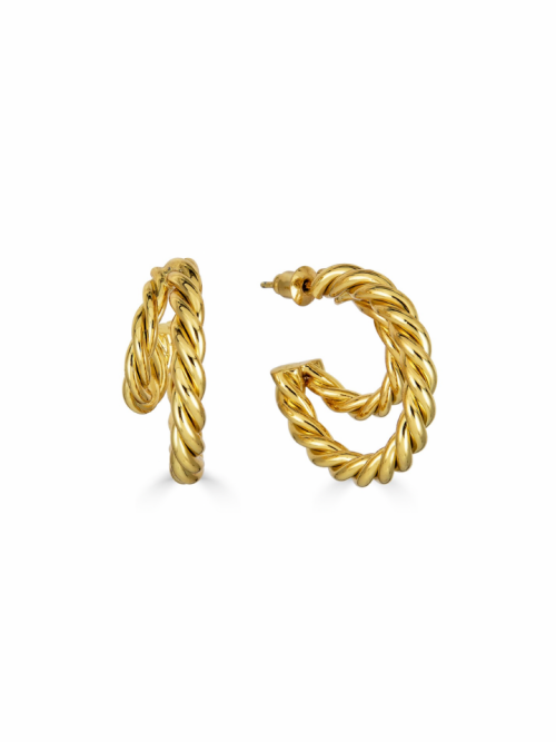 Rendor Gold Braided Double Hoop Victoria Earrings