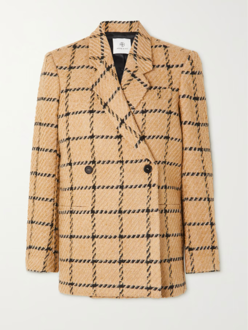 ANINE BING Kaia double-breasted checked tweed blazer