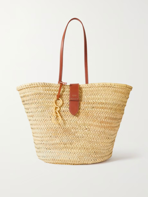 OROTON Madison large leather-trimmed woven straw tote