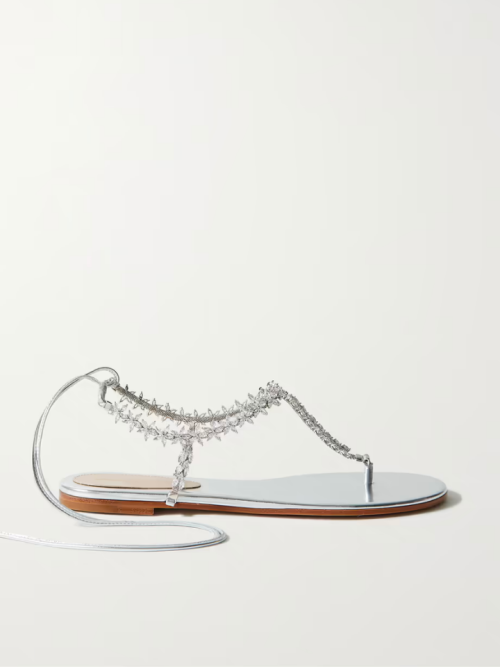 GIANVITO ROSSI Crystal-embellished metallic leather sandals