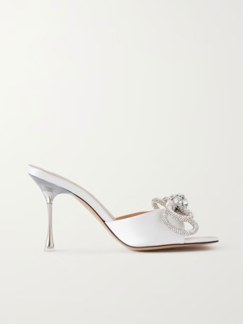 MACH & MACH
Double Bow crystal-embellished satin mules