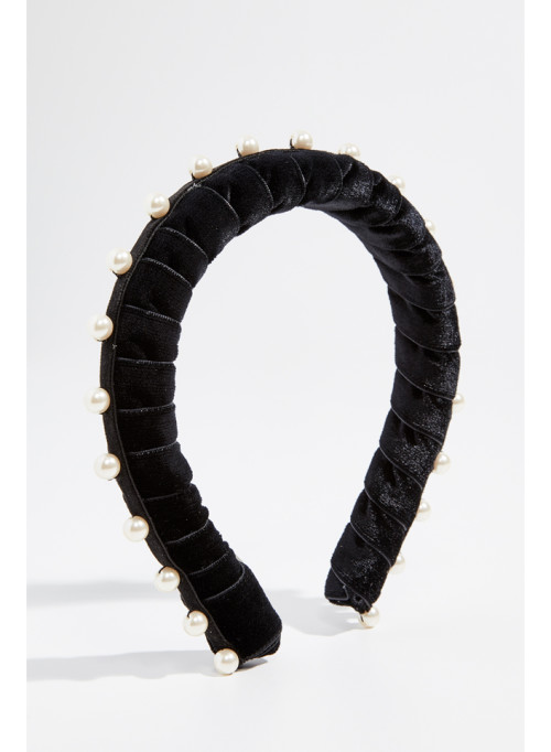JENNIFER BEHR Black Velvet with pearls Mathilda Headband