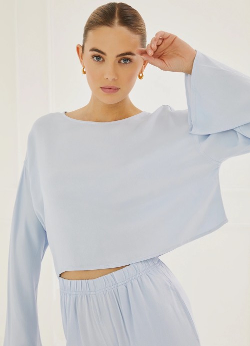 Something Navy Silky Long Sleeve Cropped Top