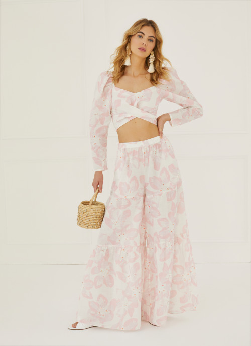 Floral Puff Shoulder Top and pants
