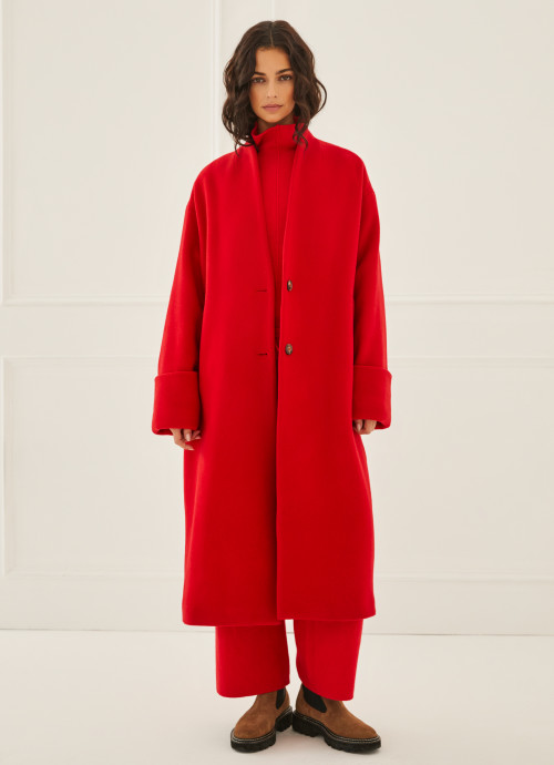 Model in Oversized Coat in Red