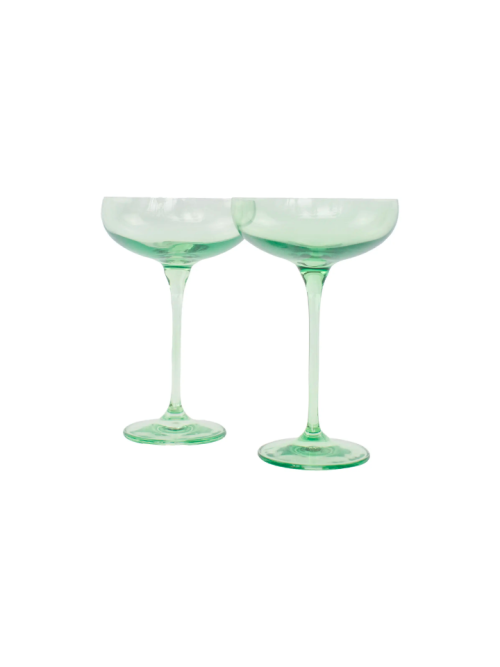  ESTELLE COLORED GLASS Set of 2 Stem Coupes in MINT