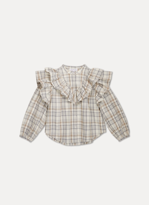 Plaid Ruffle Blouse in gray combo