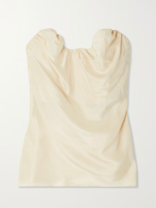 TOTÊME Moulage strapless gathered silk-satin top
