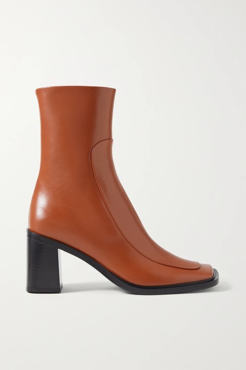 THE ROW Patch paneled leather ankle boots in brown