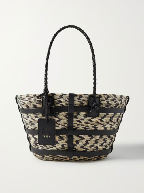 ALTUZARRA Cactus Watermill small leather-trimmed woven straw tote