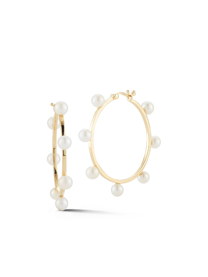 Mateo New York 14kt Gold Large Pearl Dot Hoops