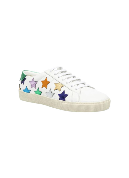 SAINT LAURENT White with Colorful Stars Court Classic SL/06 California Low-Top Sneakers