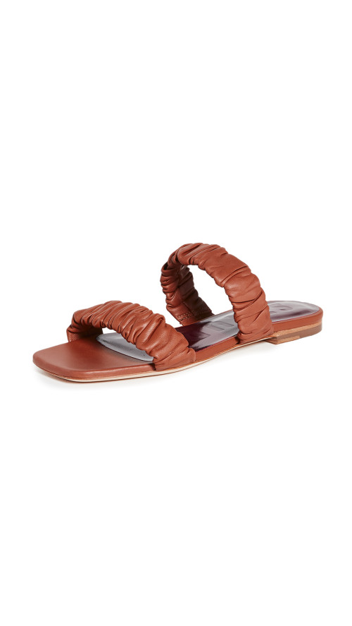 STAUD
Maya Ruched Sandals in dark brown/red