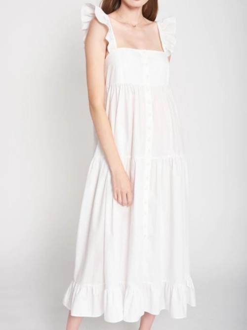 En Saison Sleeveless Tiered Midi Dress in white