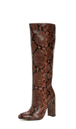 VILLA ROUGE, Klark Tall Boots, python print, knee high, chunky heel 

