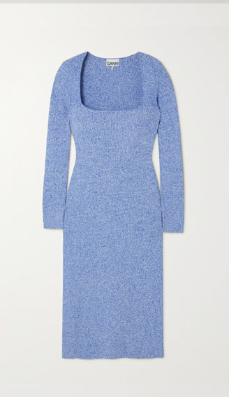 GANNI
Blue Mélange Ribbed-Knit Midi Dress