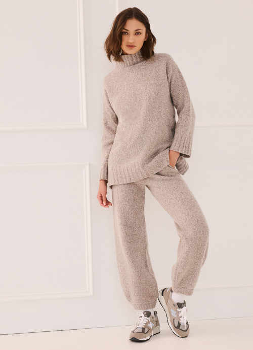 Model in Wrap Turtleneck Sweater and Balloon Leg Sweater Pants