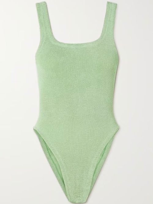 HUNZA G + NET SUSTAIN open-back seersucker swimsuit