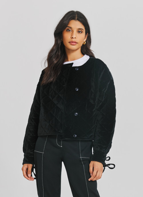 SOMETHING NAVY Black Quilted Velour Jacket