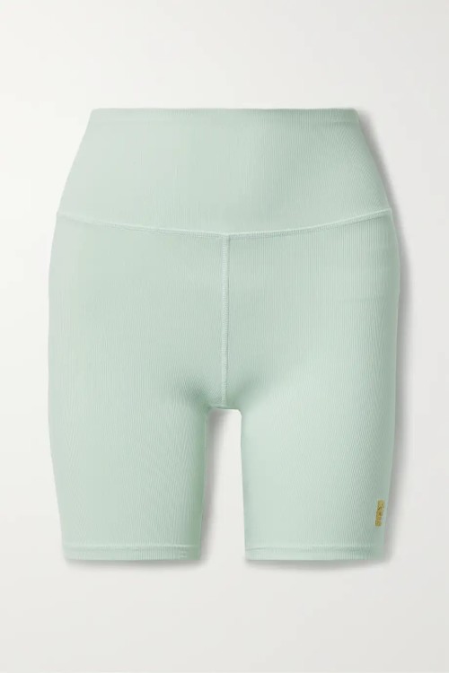 P.E NATION Universal embroidered ribbed recycled stretch shorts in mint green