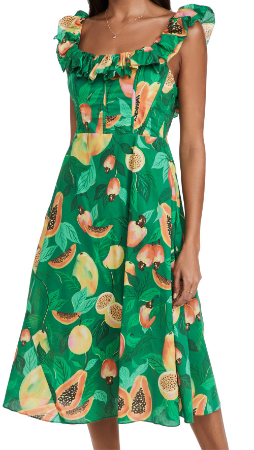 FARM Rio Green Papaya Salad Midi Dress  