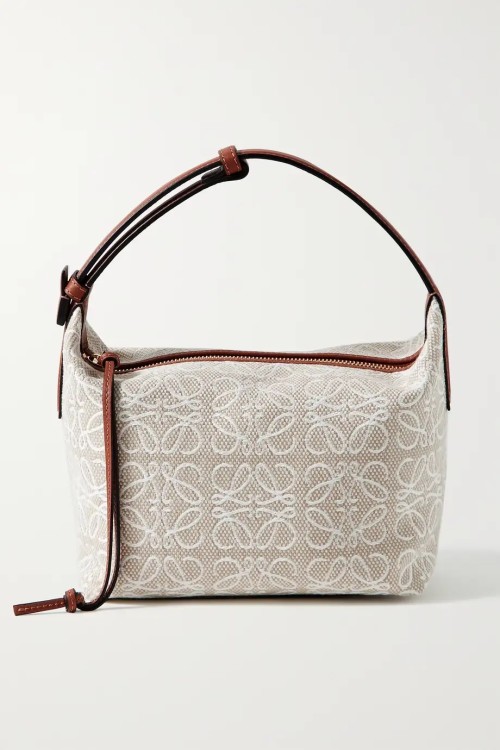 LOEWE Cubi Small Leather-Trimmed Canvas-Jacquard Tote
