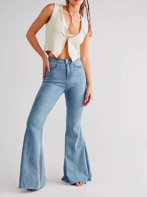 Free People CRVY Super High-Rise Lace-Up Flare Jeans