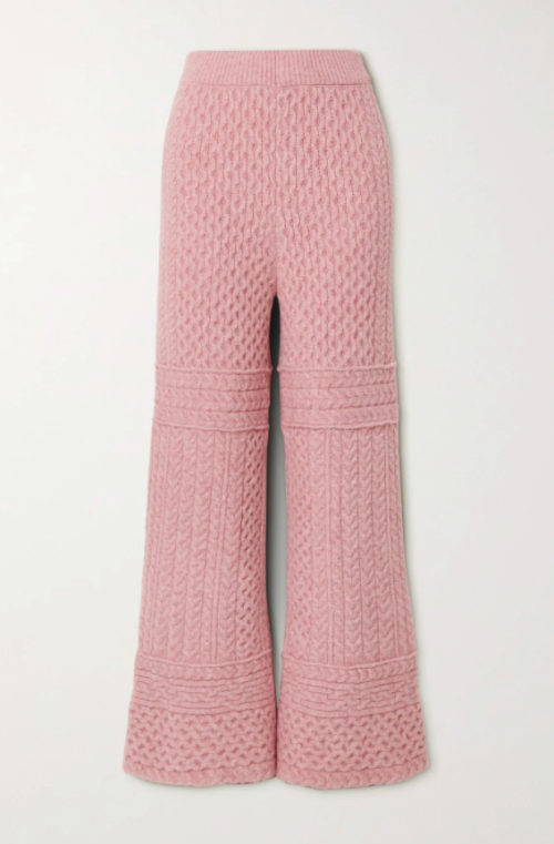NANUSHKA
Pink Fina Cable-Knit Wide-Leg Pants