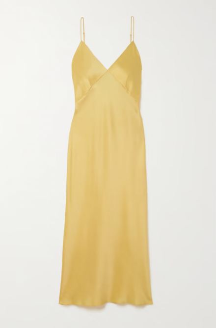 OLIVIA VON HALLE Issa Soleil silk-satin midi dress in yellow