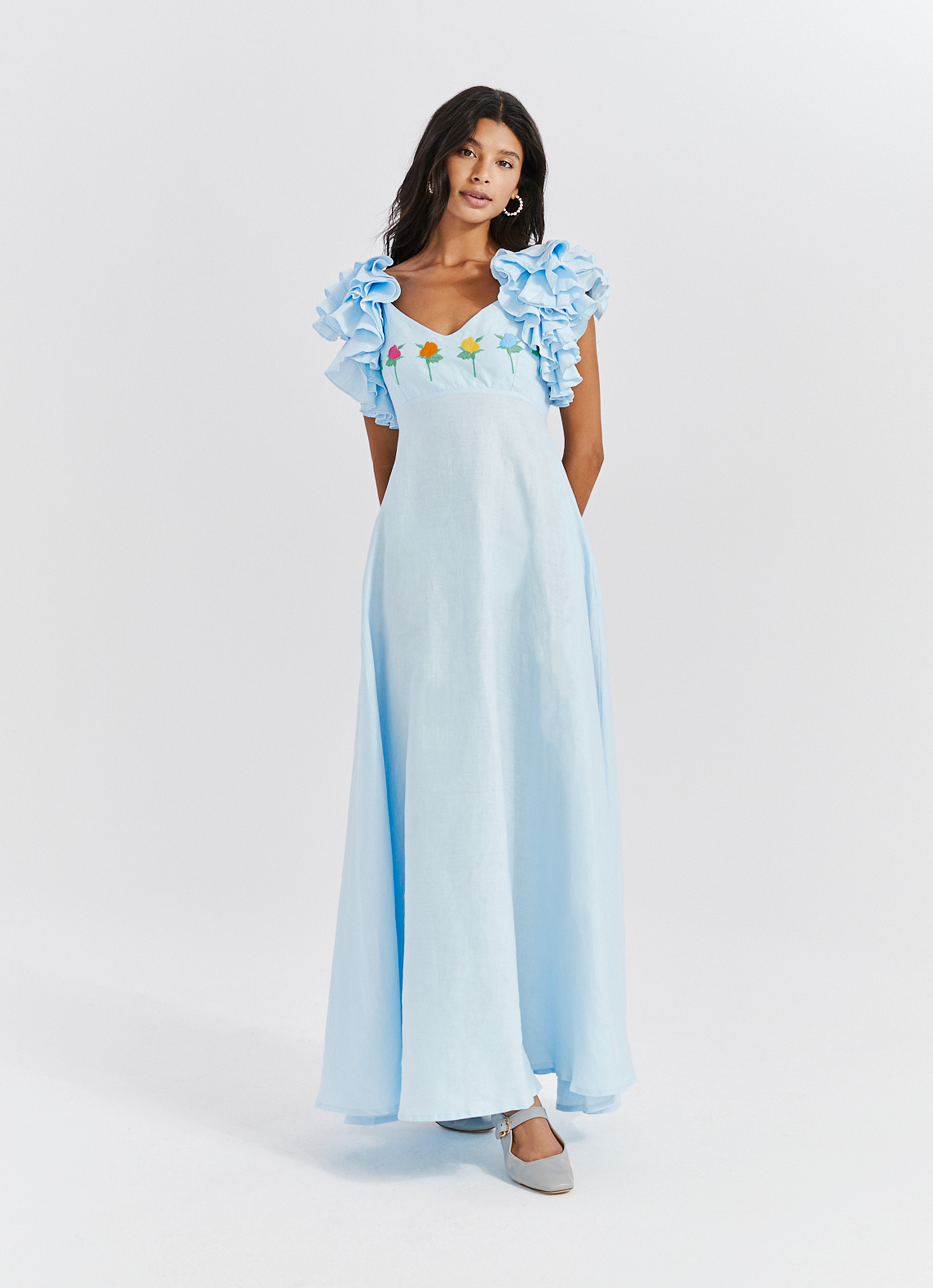 SN x Fanm Mon Dress Collaboration Women's Demre Linen Maxi Dress in light blue
