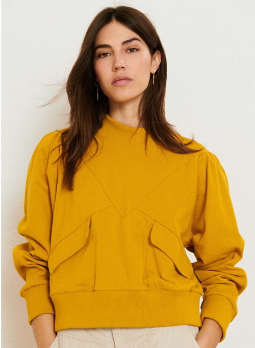 BA&SH Batiste Short Sweatshirt in mustard yellow