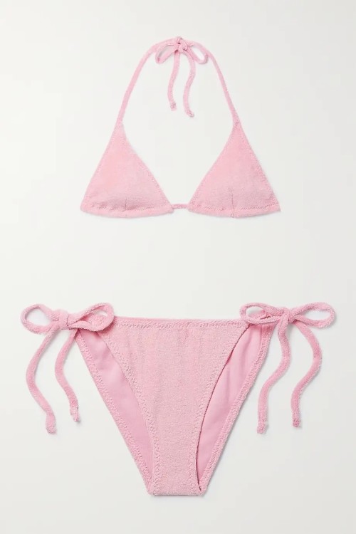 LISA MARIE FERNANDEZ Pamela stretch-cotton terry halterneck triangle bikini in pink