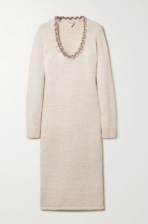 BOTTEGA VENETA
Cream Chain-Embellished Knitted Midi Dress