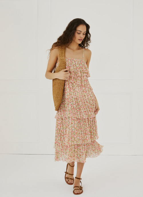 Floral Pleated Tiered Dress