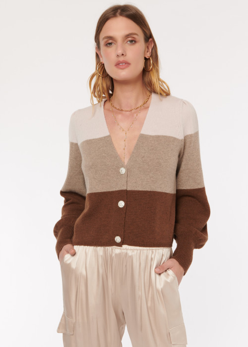 Cami NYC Maya Cardigan Neutral Stripe with Buttons
