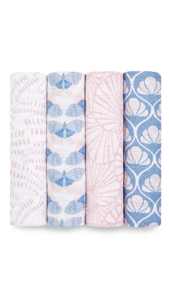 ADEN + ANAIS Cotton Muslin Swaddle 4 Pack pink and blue patterns