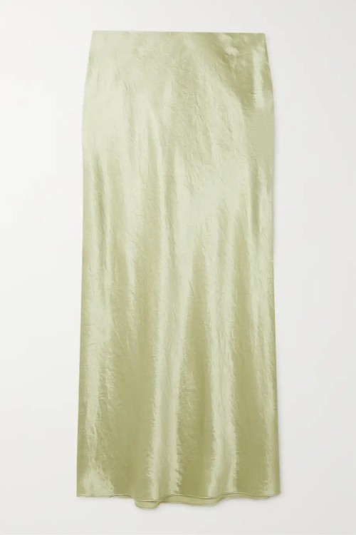 VINCE Satin midi skirt in sage green