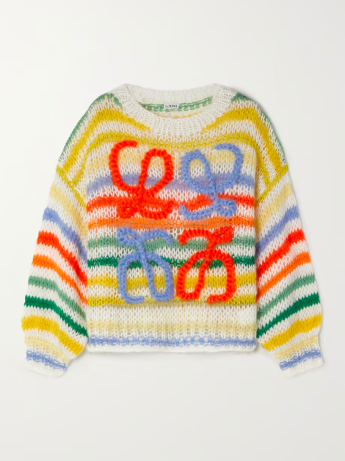 LOEWE Embroidered striped mohair-blend sweater