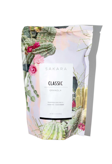 Classic Superfood Granola in bag with cactus print