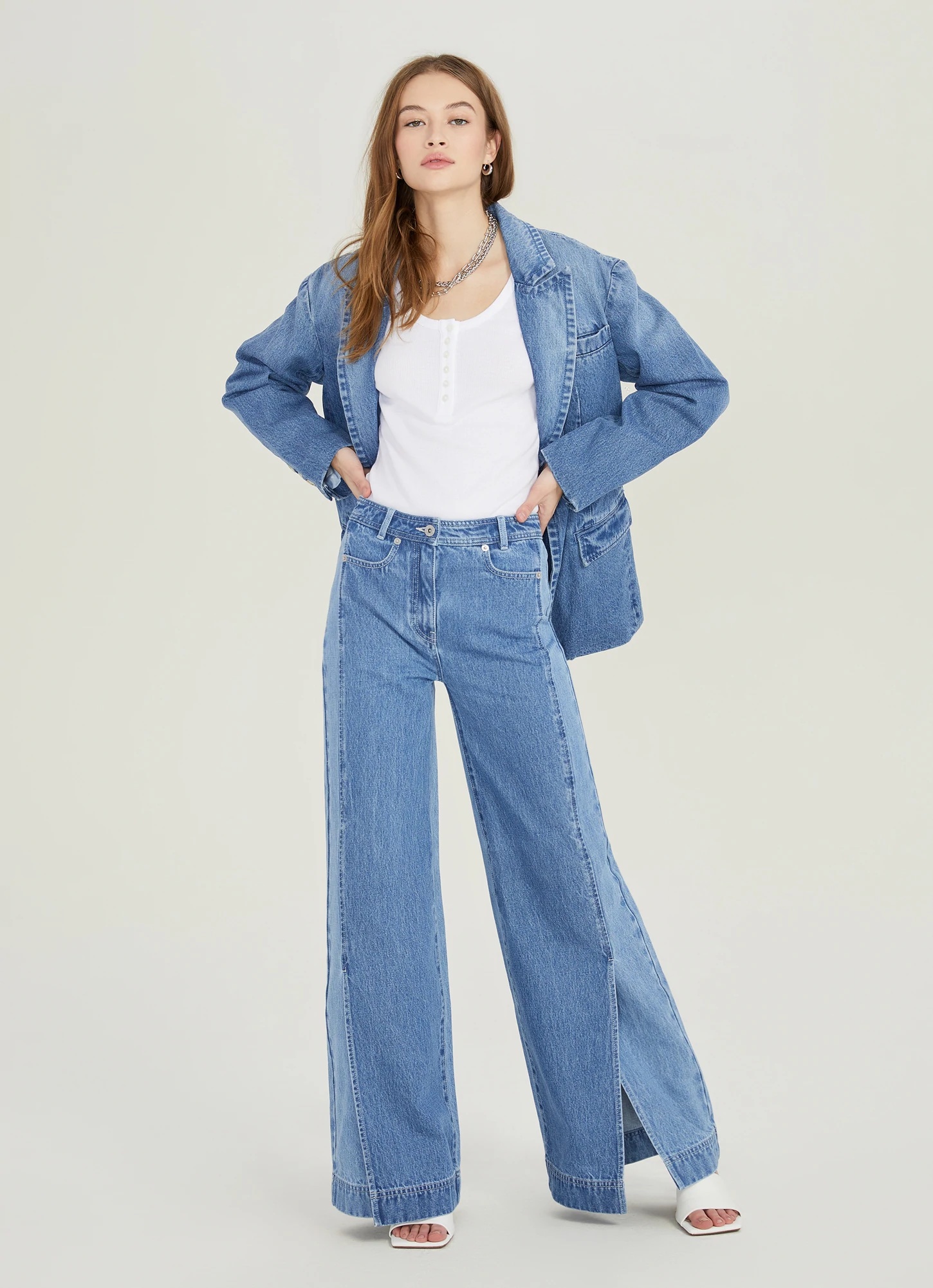Two Toned Wide Leg Denim With Slits 