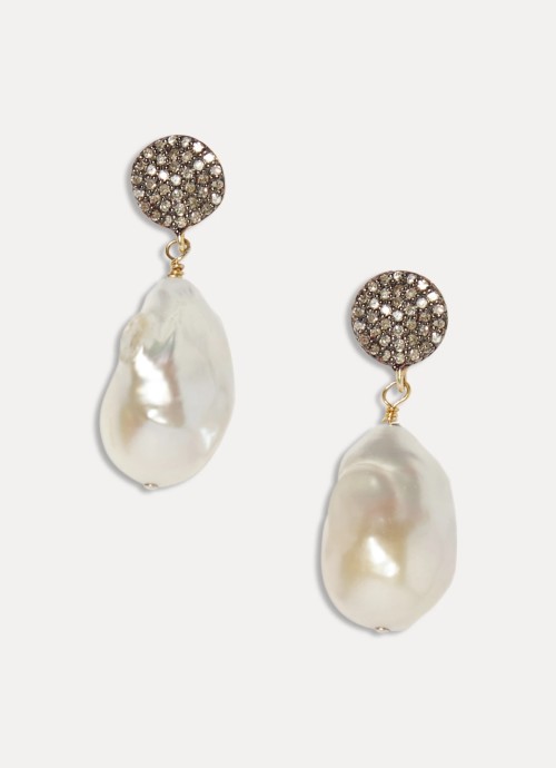 Joie Digiovanni Diamond Circle and Baroque Pearl Earrings