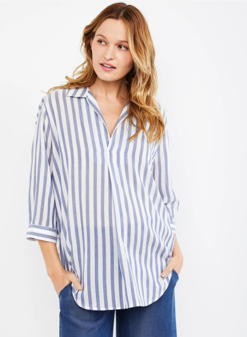 PIETRO BRUNELLI Panarea Maternity Pull Over blouse in blue and white stripes