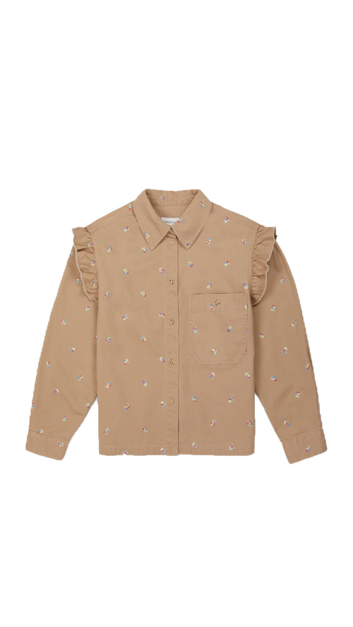 Magnolia Shirt Jacket in tan with floral pattern
