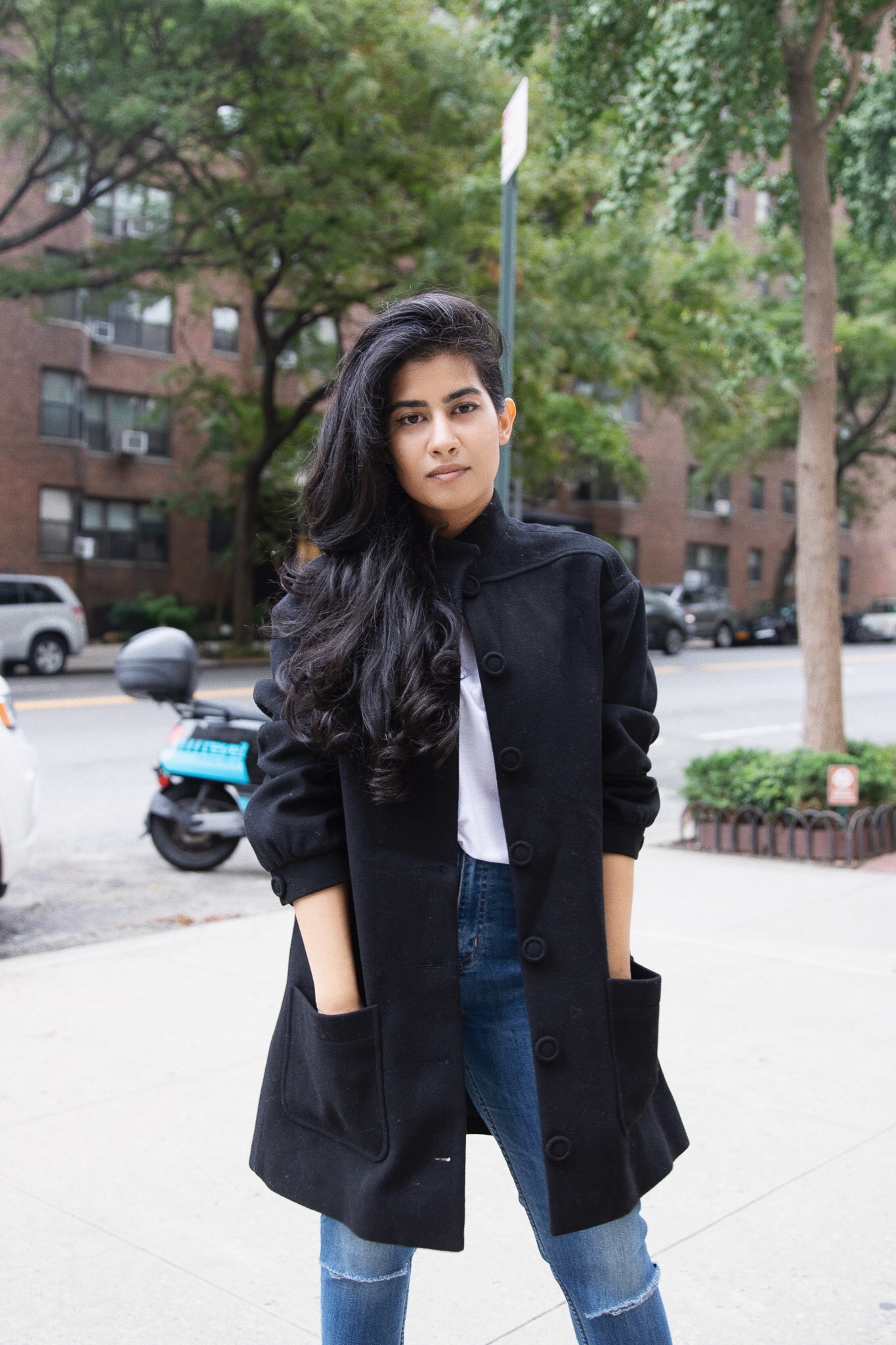 something navy long coat