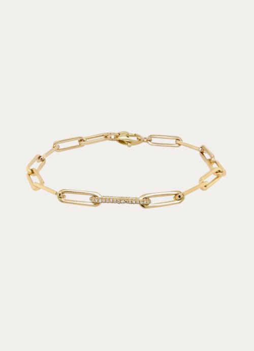Gold, chain link, All around diamond paperclip bracelet
