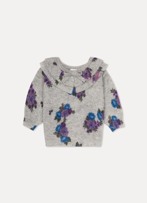 SN Kid's Floral Ruffle Neck Sweater Kids Gray