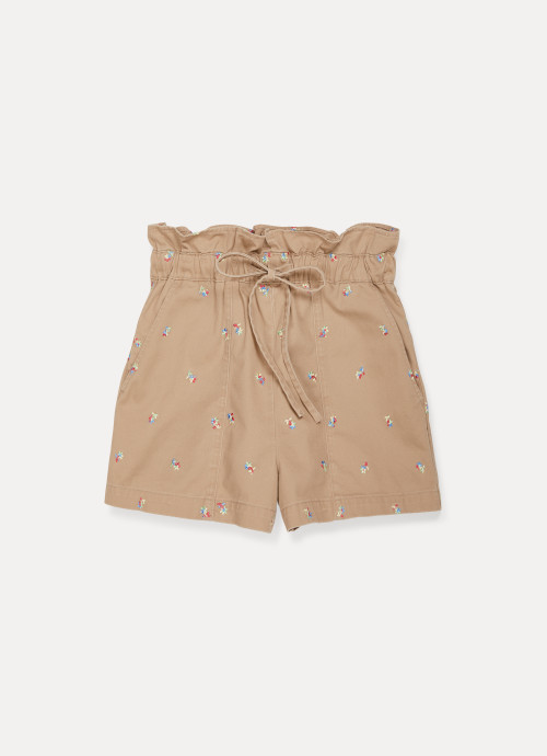 Agnes Paperbag Shorts, tan with floral pattern