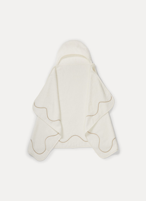 Flat Lay of Wavy Embroidered Hooded Towel in Ivory