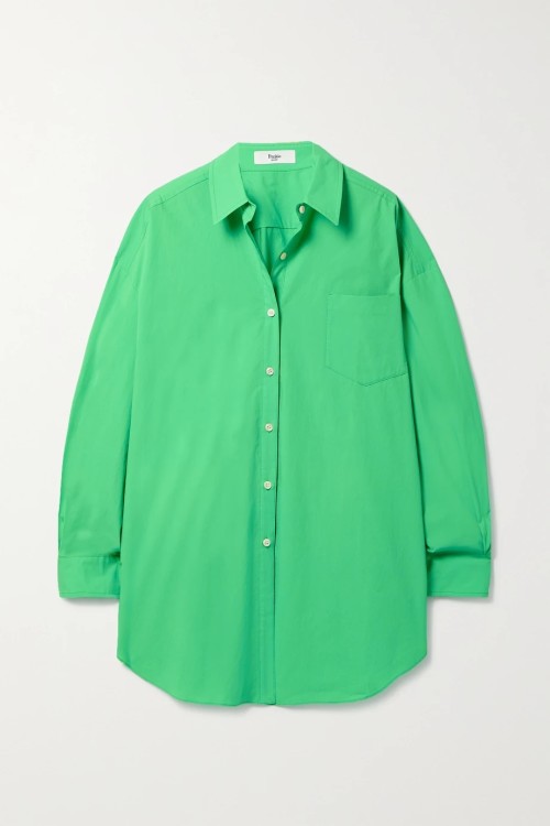 Frankie Shop Melody Oversized Organic Cotton-Poplin Shirt in Green
