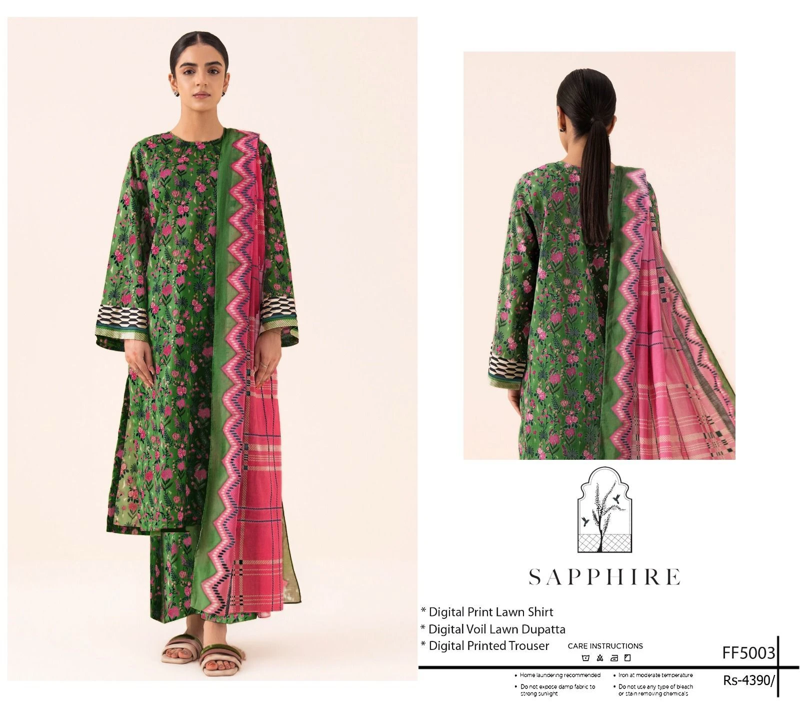 Crimson Petals: Sapphire 3-Piece Digital Printed Lawn in Deep Red with Cream Florals